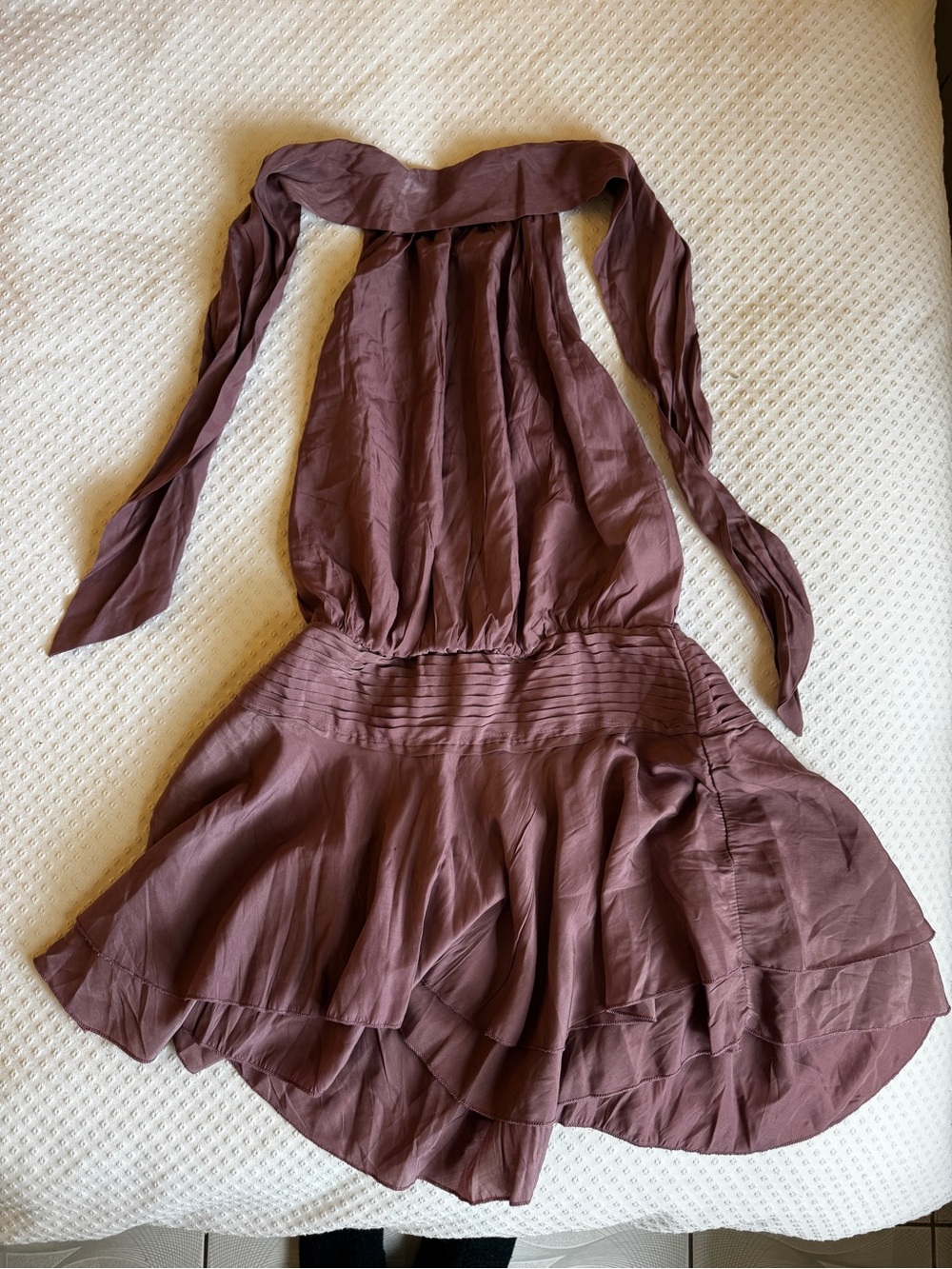 Boutique Mauve Halter Backless Tiered Skirt Mini Dress